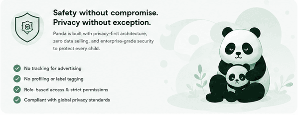Panda privacy visual explaining safety without compromise and privacy without exception.