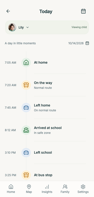Panda Parent their day’s updates screen with sample data.