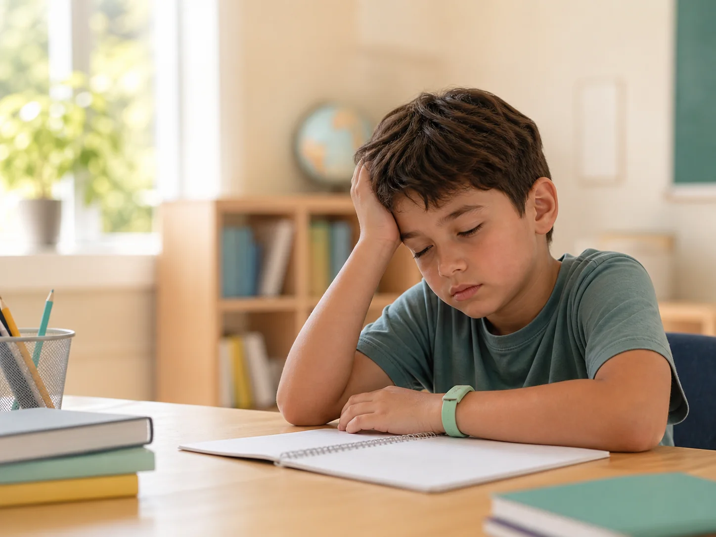 Illustration of a child resting quietly wearing a Panda band.