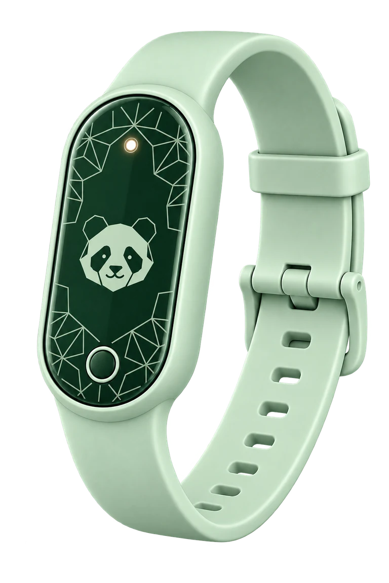 Mint Panda Adventure wristband with the complete strap and patterned Panda face.