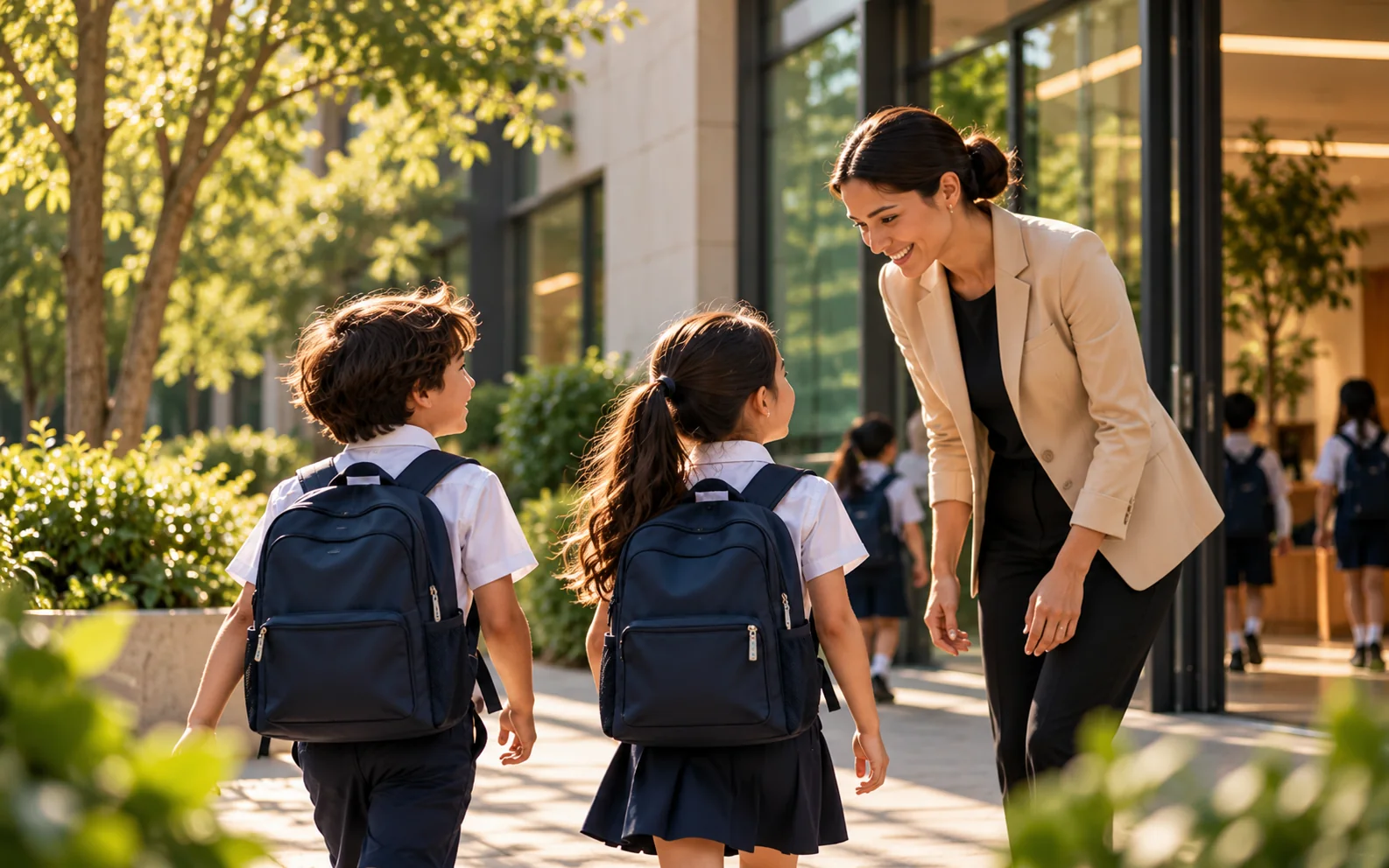 Illustrative school arrival scene