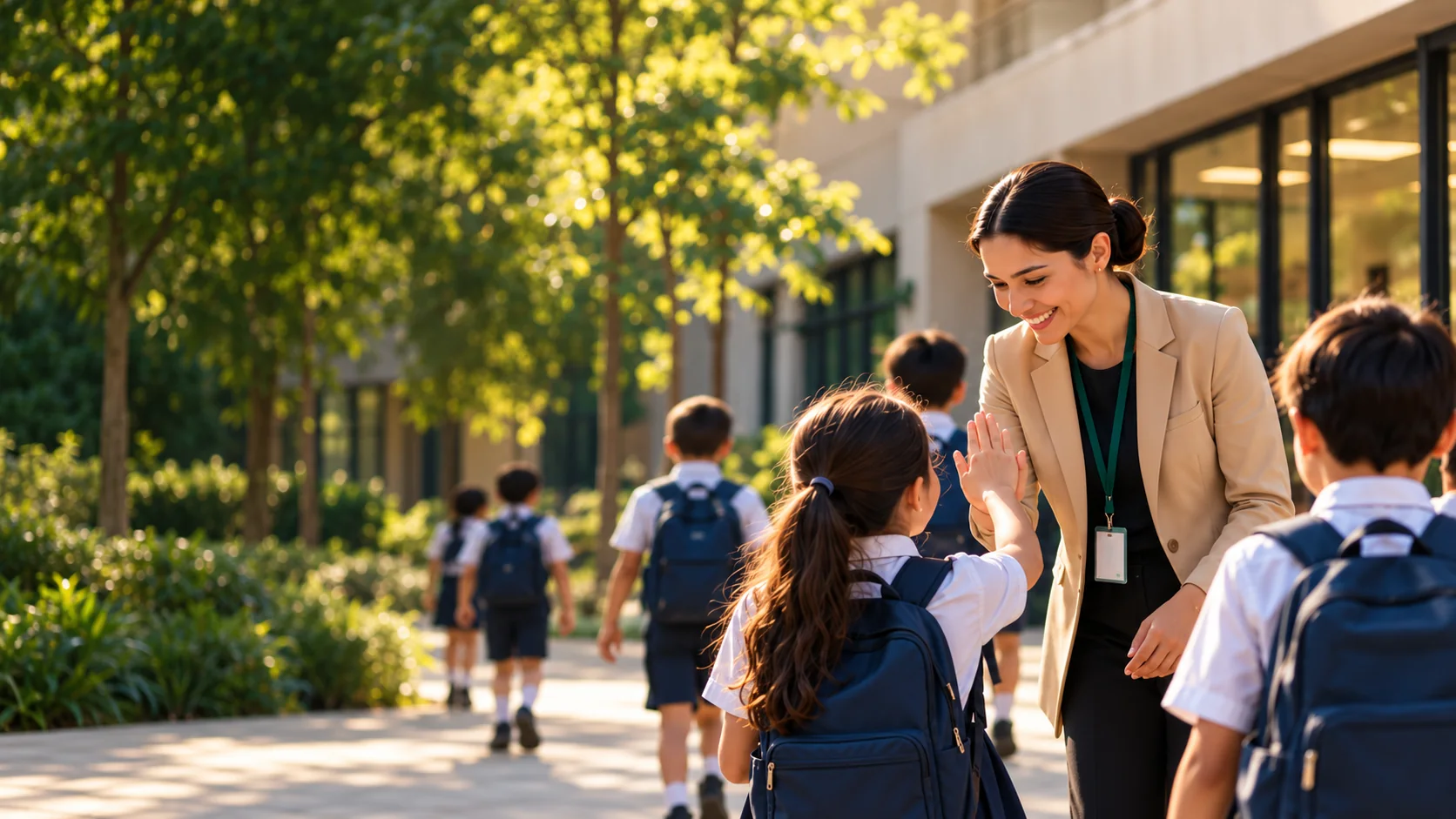 Illustrative school welcome scene