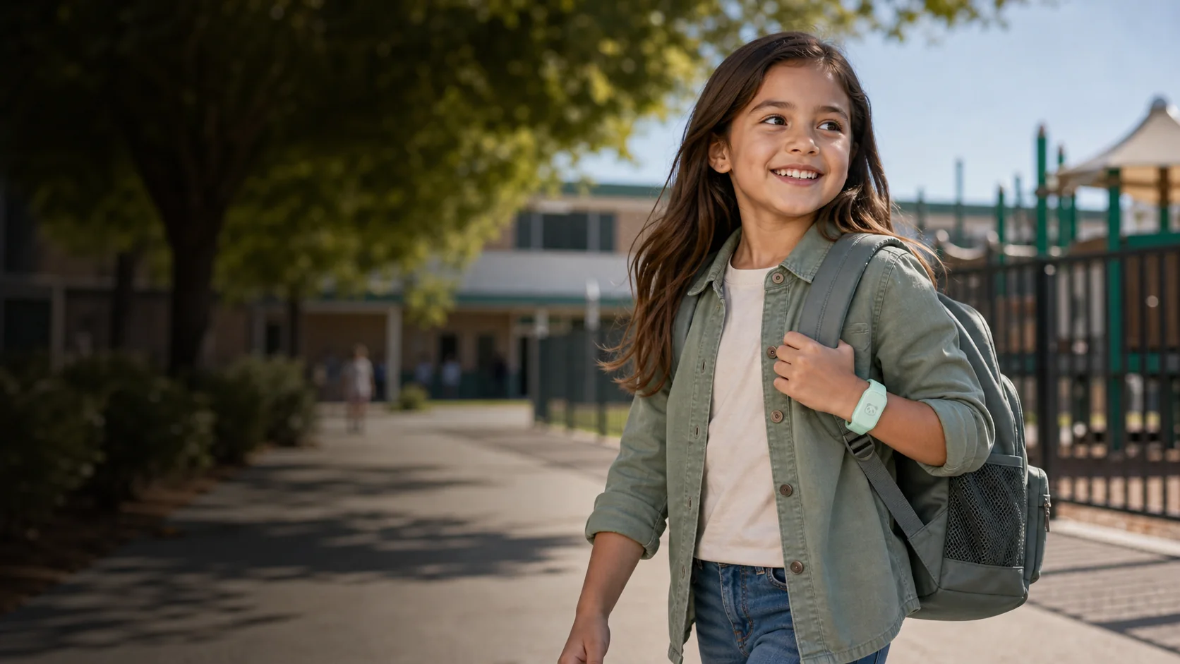 A child wearing the Panda band outdoors.